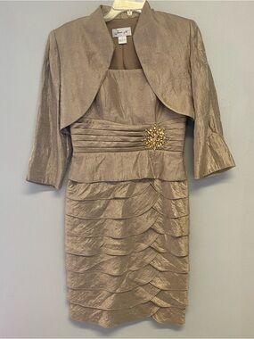 Jessica Howard Metallic Bronze Two-Piece Mini Dress with Jacket